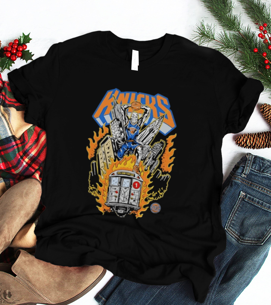 New York Knicks NBA Empire State Building Chrysler Building New York City Subway Basketball T-Shirt