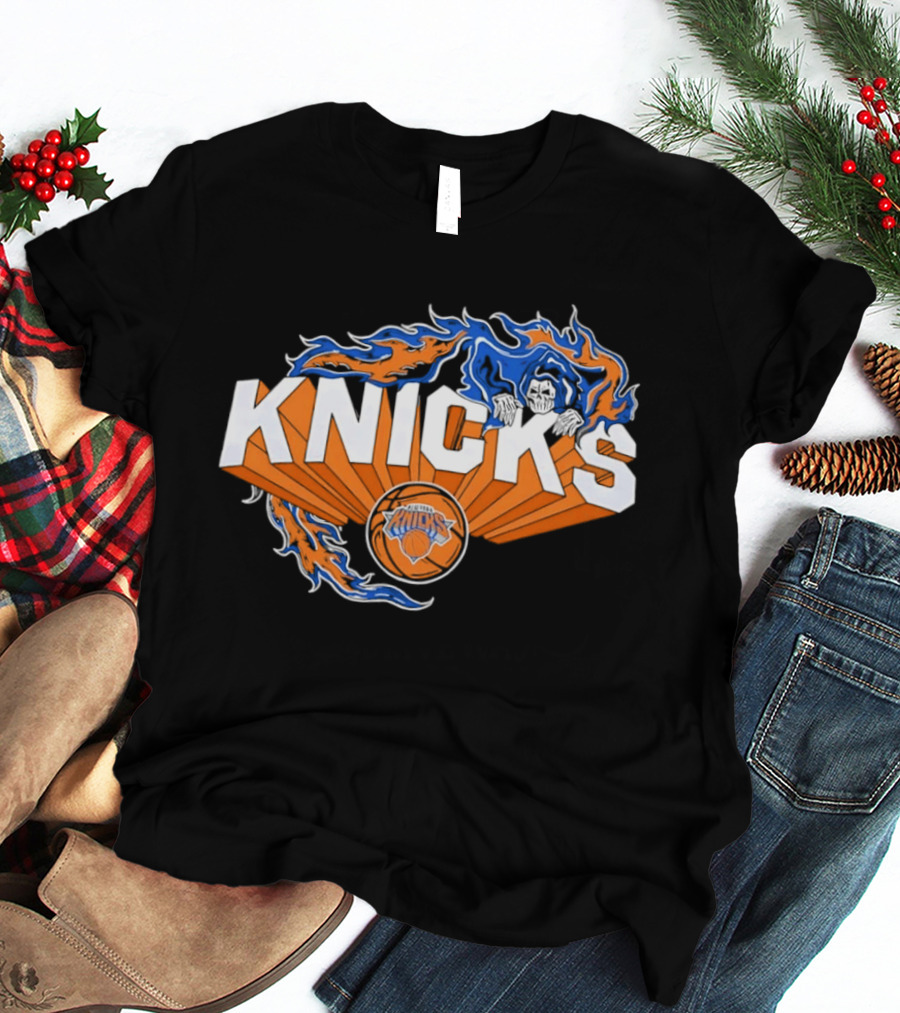 Knicks Basketball Team Flame Graphic New York Knicks NBA T-Shirt