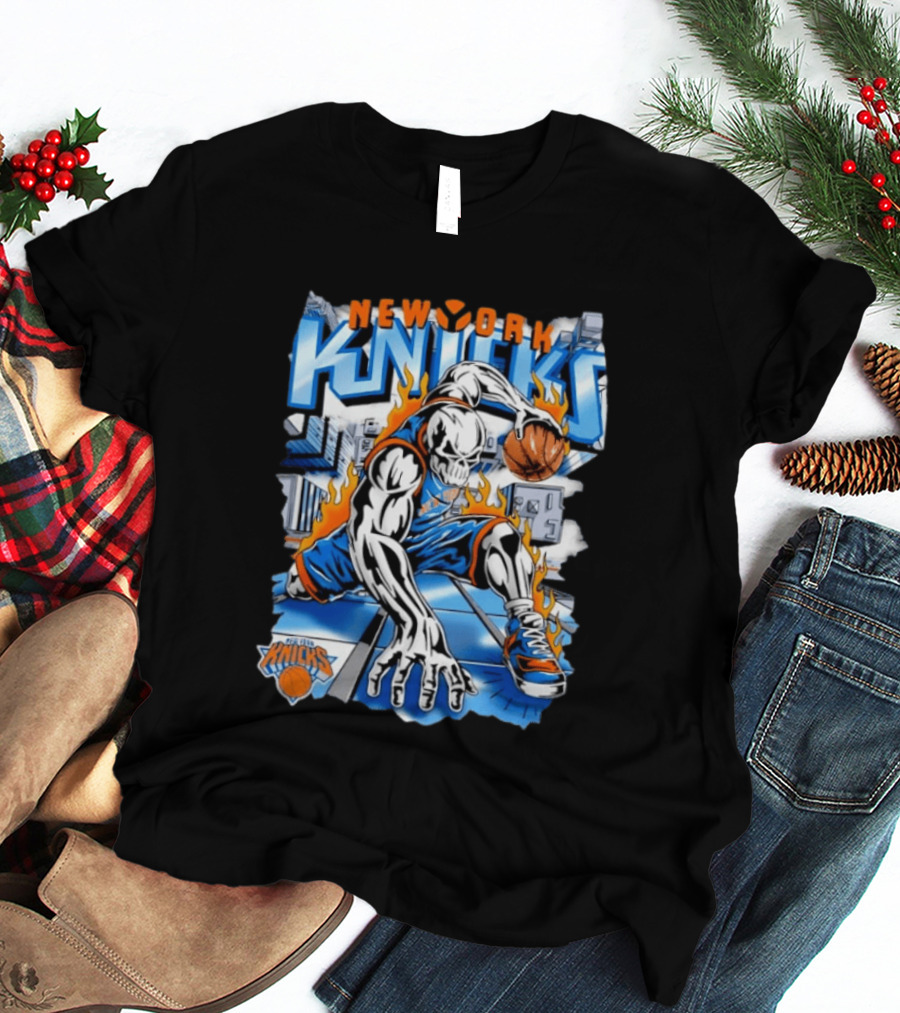 New York Knicks Basketball Urban Street Art Comic Style Flame Warrior T-Shirt