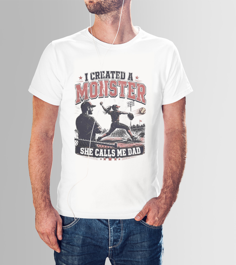 Fastpitch Softball She Calls Me Dad I Created A Monster T-Shirt