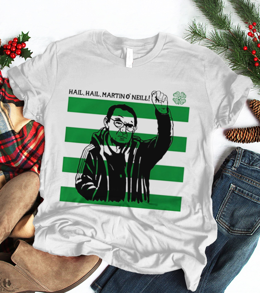 Hail Hail Martin O Neill Iconic Gesture Four Leaf Clover Stripes T-Shirt