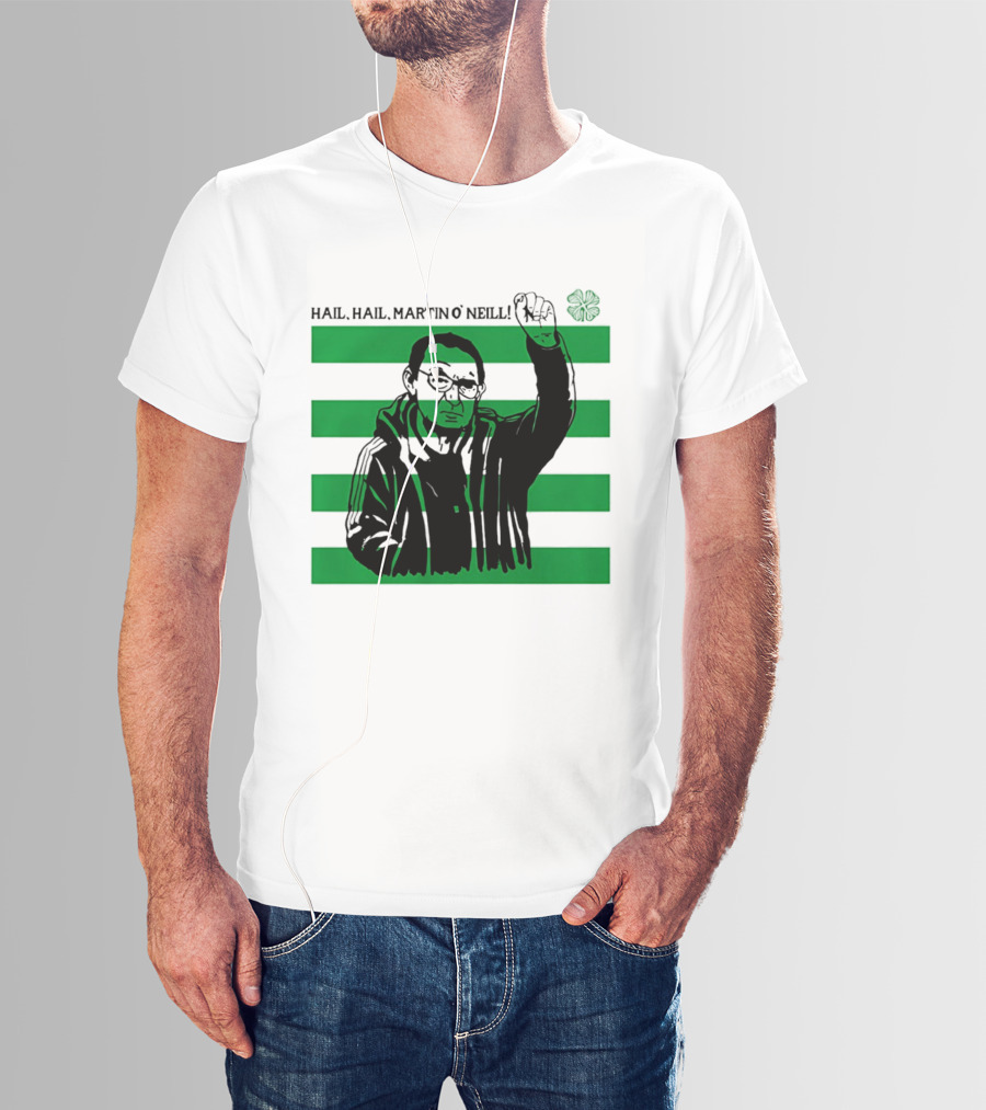 Hail Hail Martin O Neill Iconic Gesture Four Leaf Clover Stripes T-Shirt