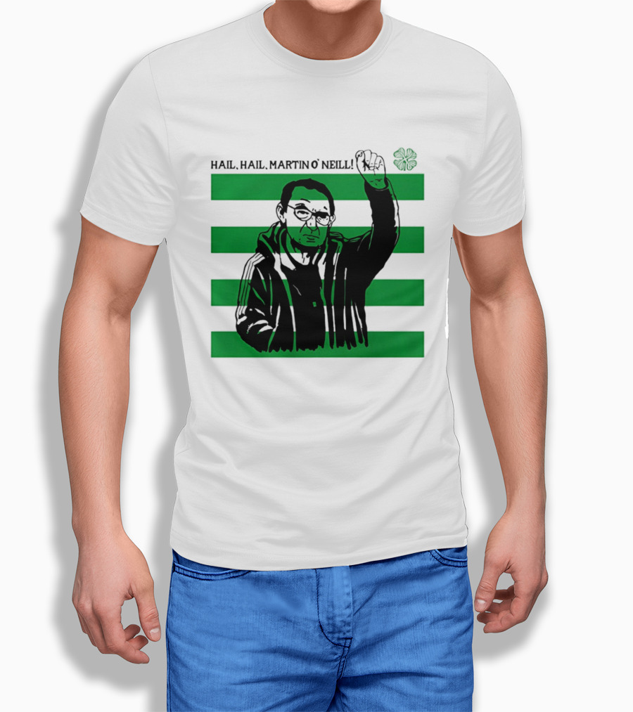 Hail Hail Martin O Neill Iconic Gesture Four Leaf Clover Stripes T-Shirt