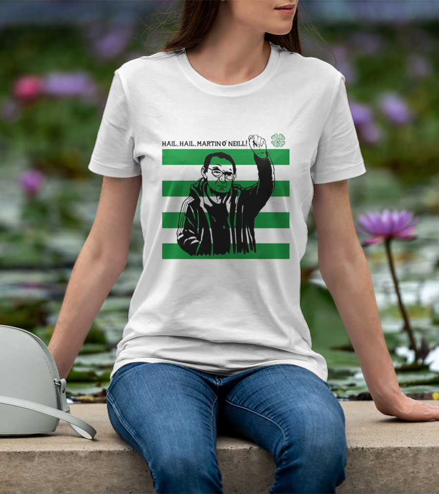 Hail Hail Martin O Neill Iconic Gesture Four Leaf Clover Stripes T-Shirt
