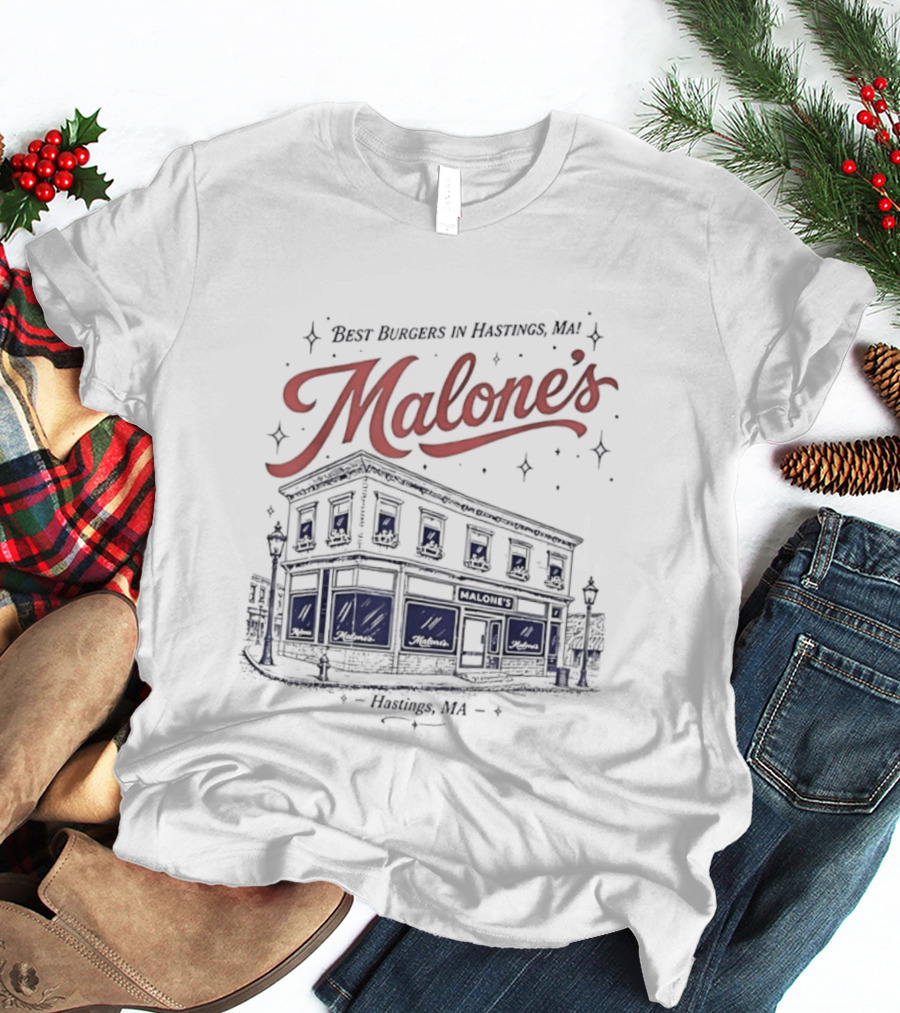 Malones Best Burgers In Hastings MA Retro Building T-Shirt