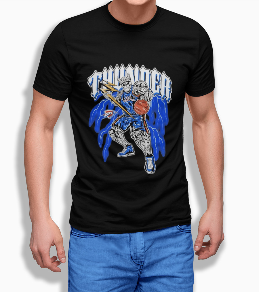 THUNDER Viking Skeleton NBA Basketball Player OKC Oklahoma City T-Shirt