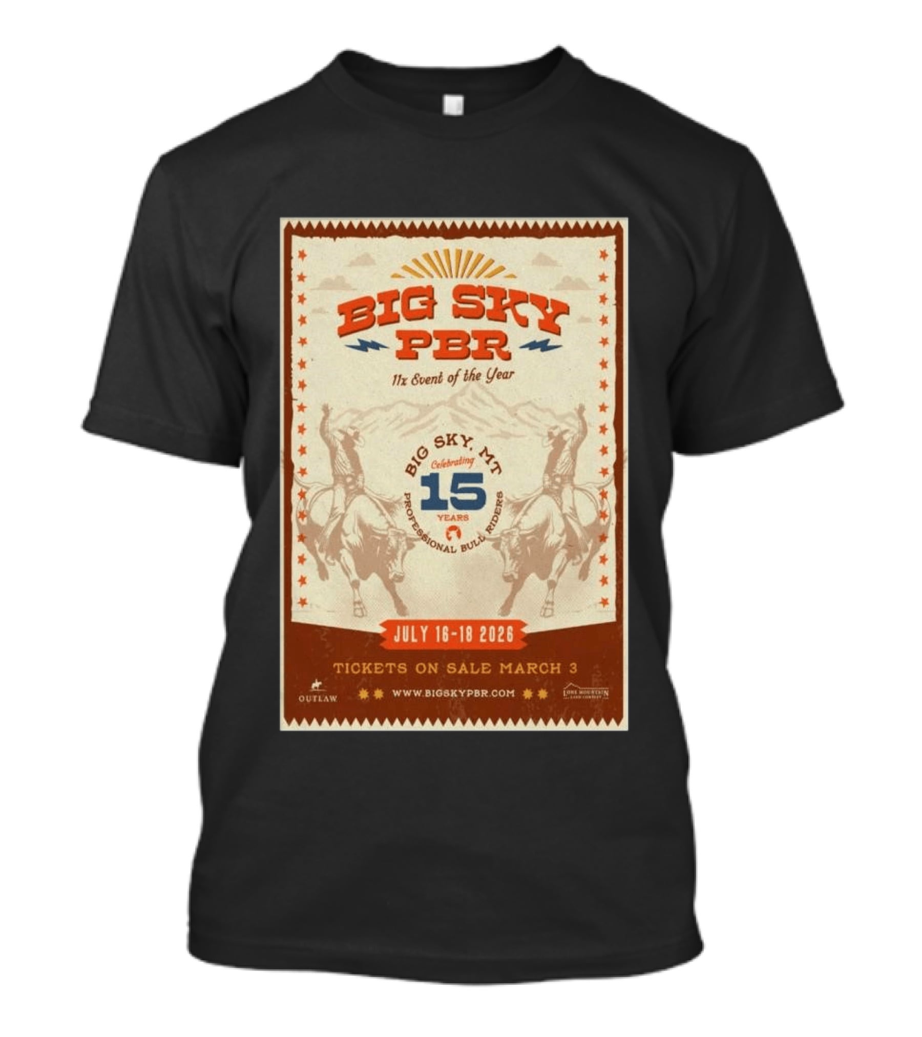 Big Sky PBR Professional Bull Riders Event Big Sky MT July 16 18 2026 Celebrating 15 Years T-Shirt