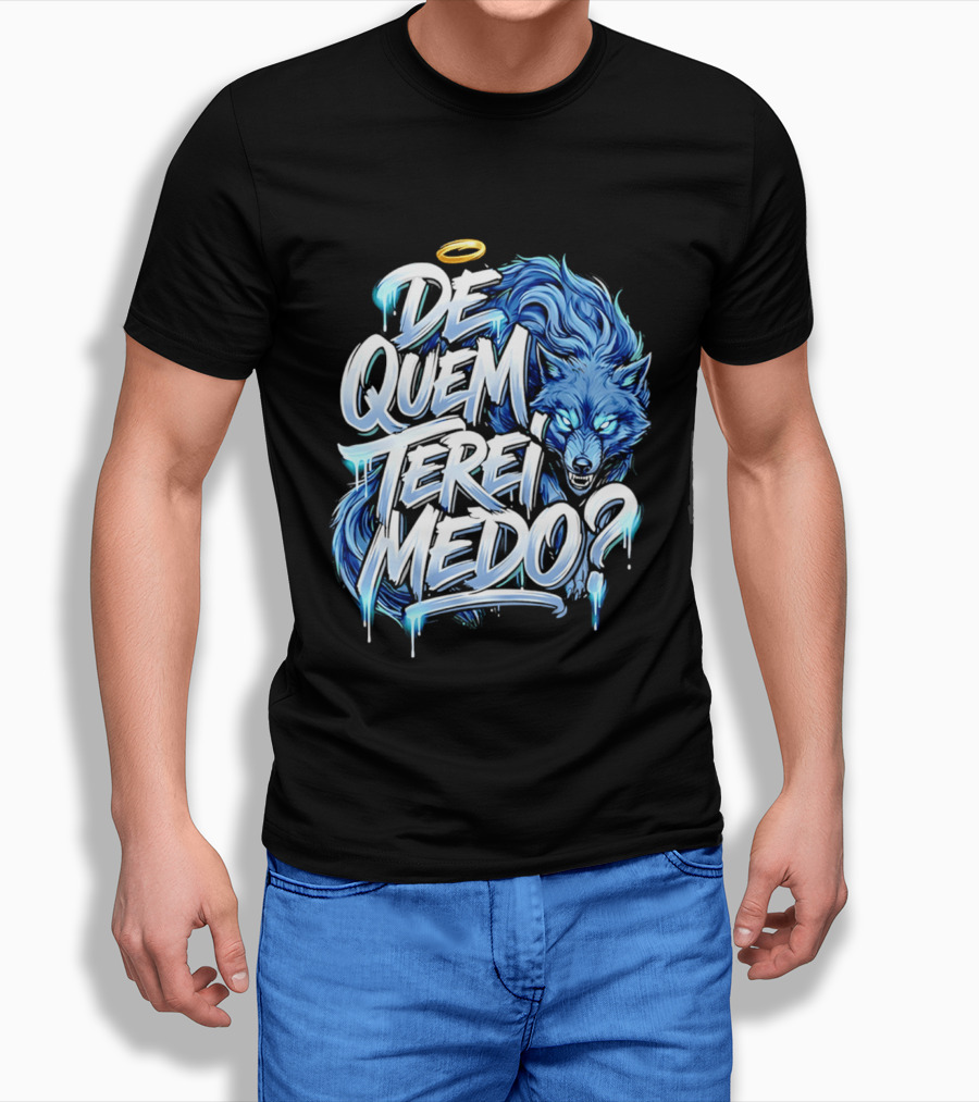 De Quem Terei Medo Blue Wolf Halo Icy Effect T-Shirt