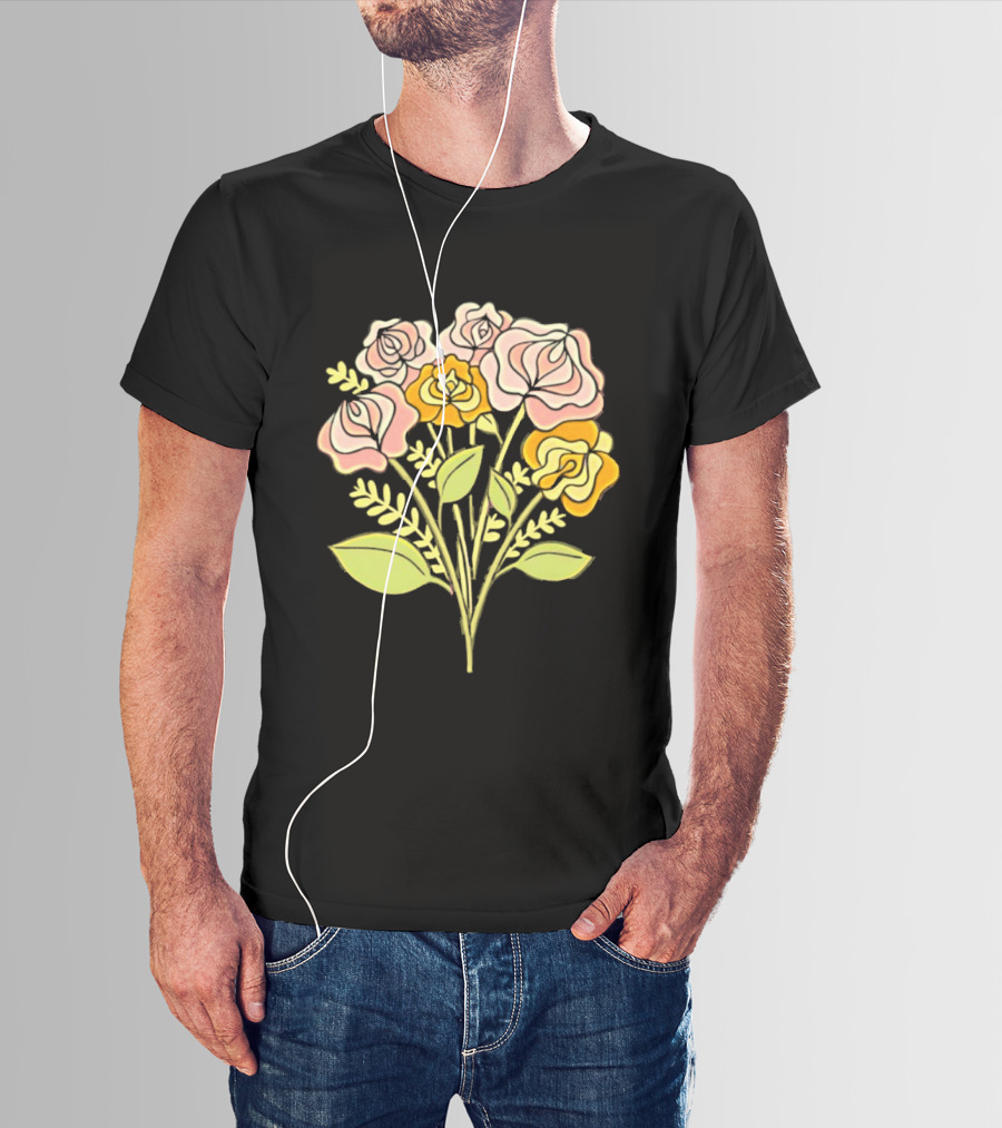 Pink Roses Yellow Roses Leaves Stems Bloom Blossom Petal Flower Plant T-Shirt
