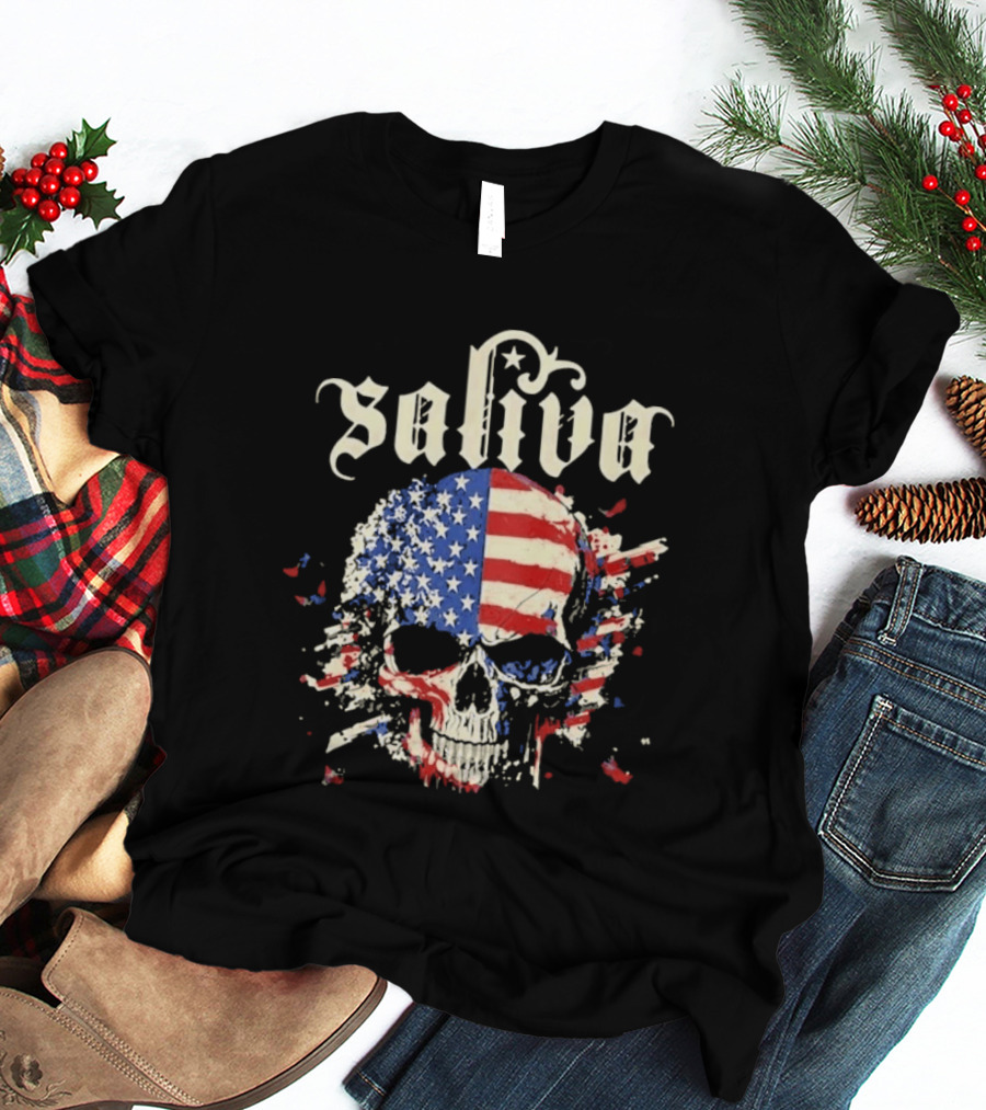 Saliva Click Click Boom Skull American Flag Grunge T-Shirt