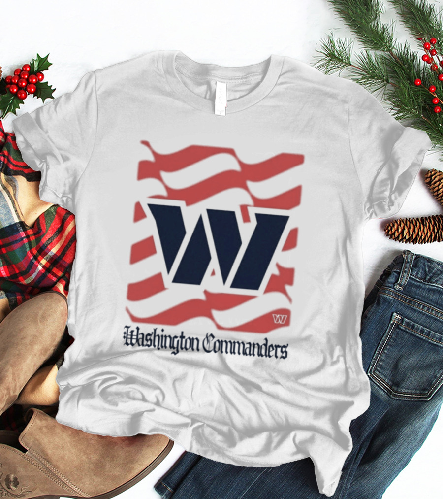 Washington Commanders W American Flags Red Stripes T-Shirt