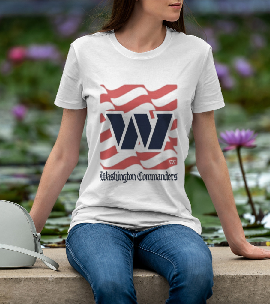 Washington Commanders W American Flags Red Stripes T-Shirt
