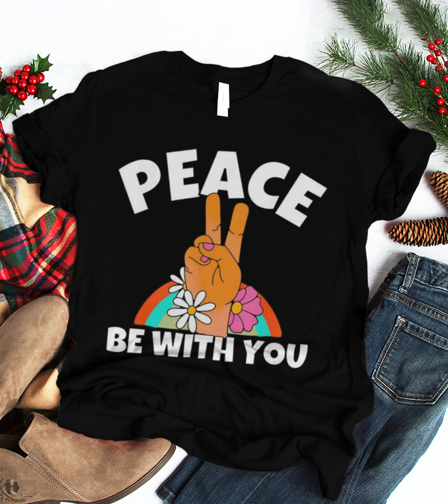 Peace Be With You Hand Peace Sign Floral T-Shirt