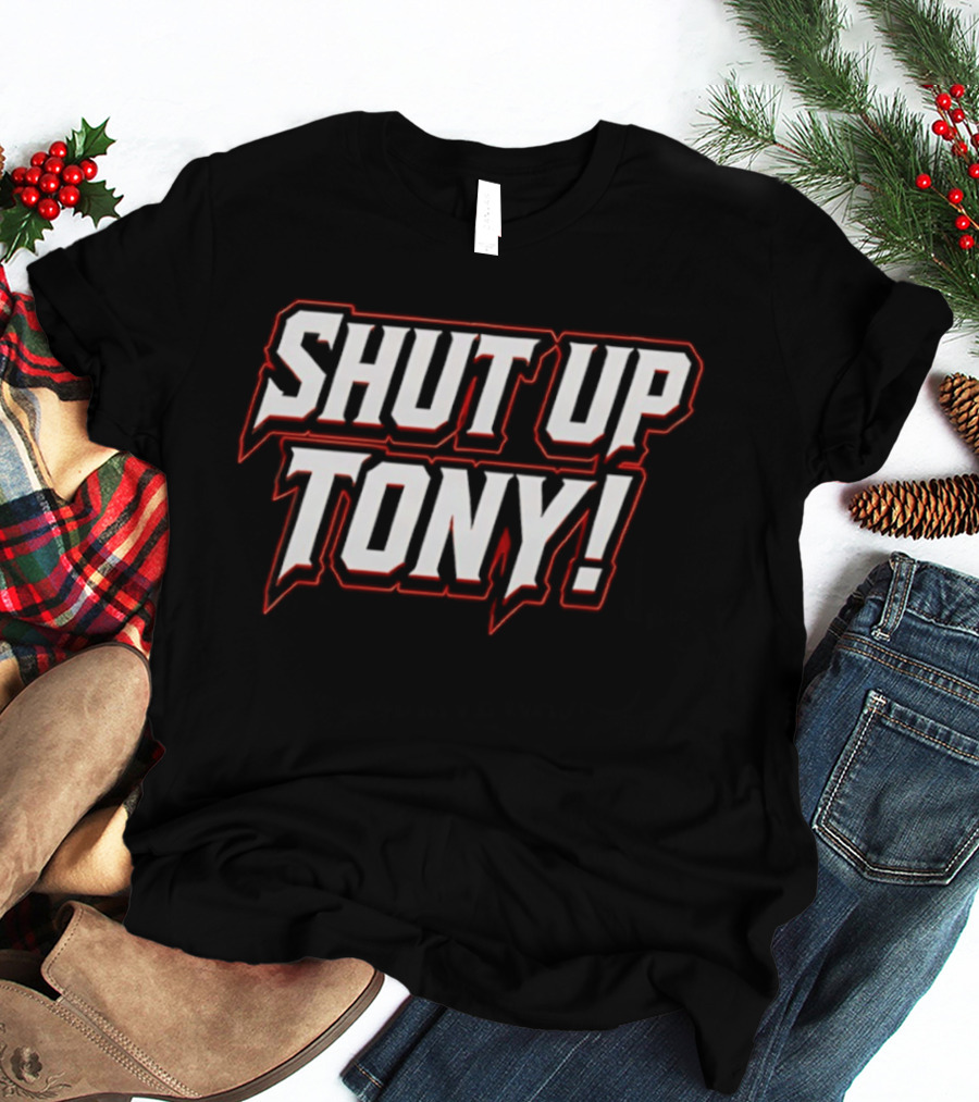 SHUT UP TONY! Bold White Red Comic Book Font T-Shirt