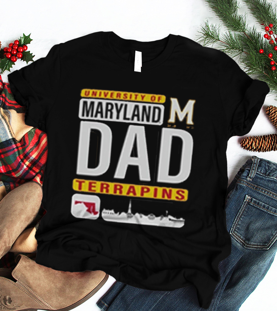University Of Maryland Terrapins Dad With State Outline And Script T-Shirt