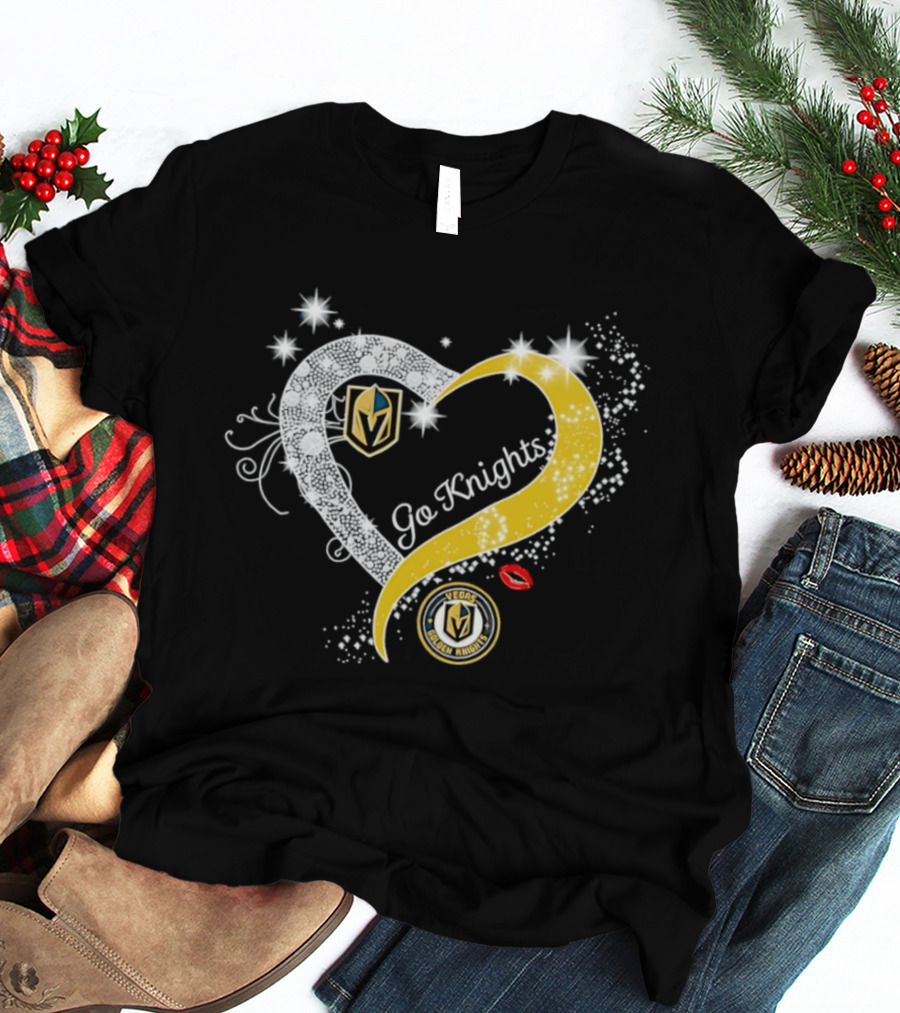 Vegas Golden Knights NHL Heart Emblem Go Knights T-Shirt