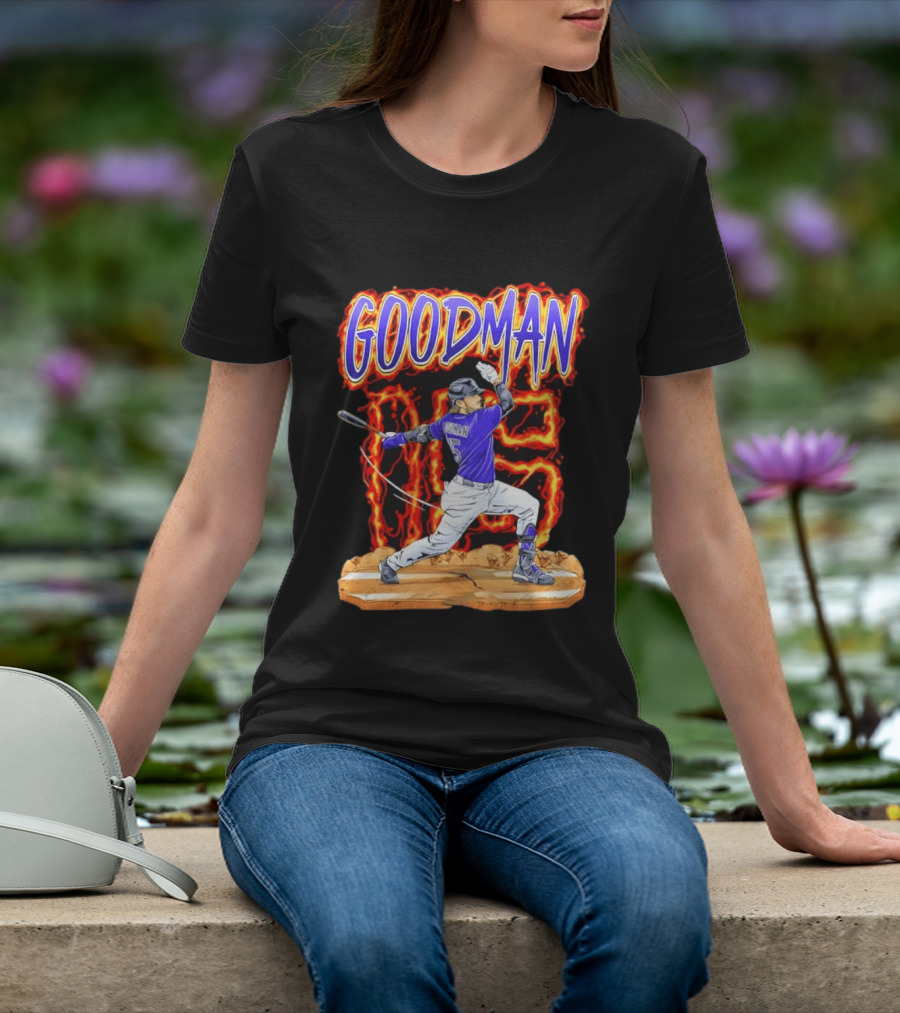 Colorado Rockies Hunter Goodman 15 Fiery Baseball Player T-Shirt