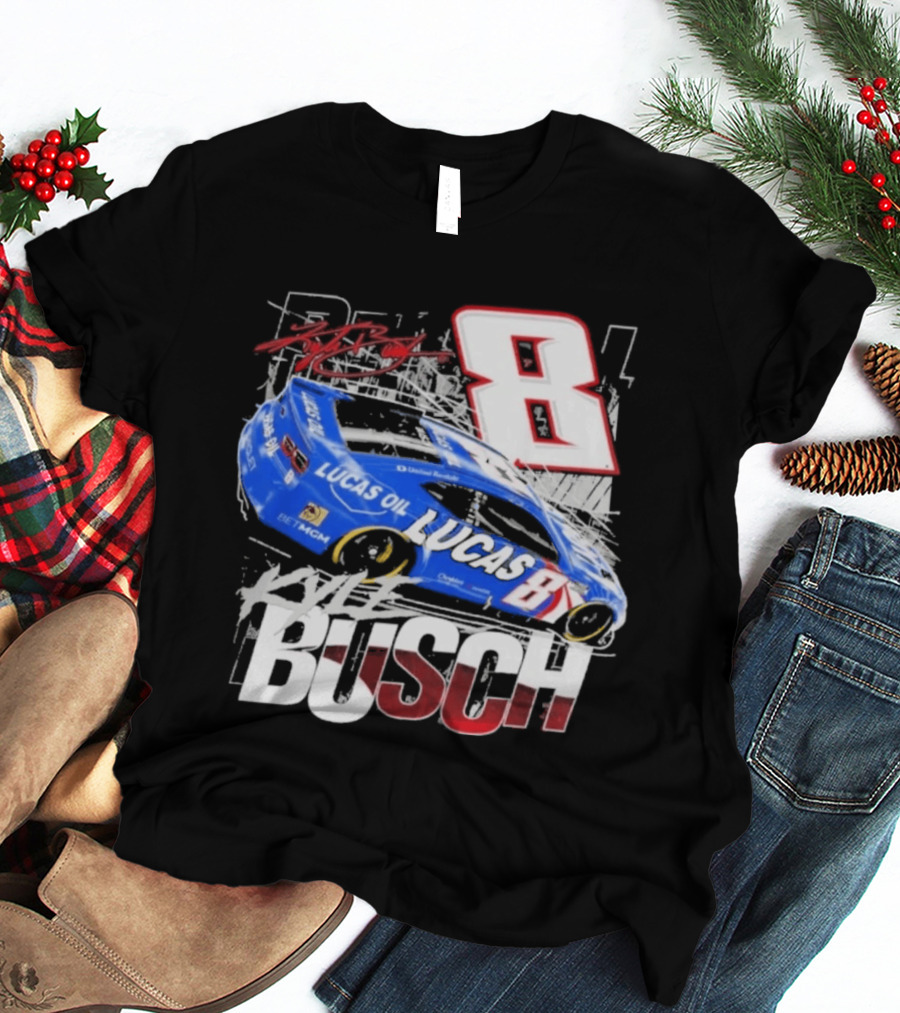 Kyle Busch Lucas Oil #8 Racing Car Red 2 Spot T-Shirt