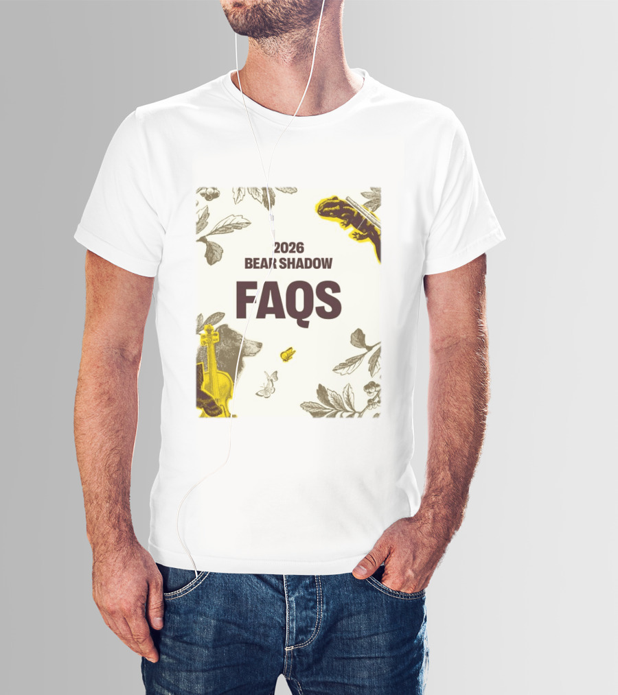 2026 Bear Shadow FAQs Music Festival Forest Animals Instruments T-Shirt