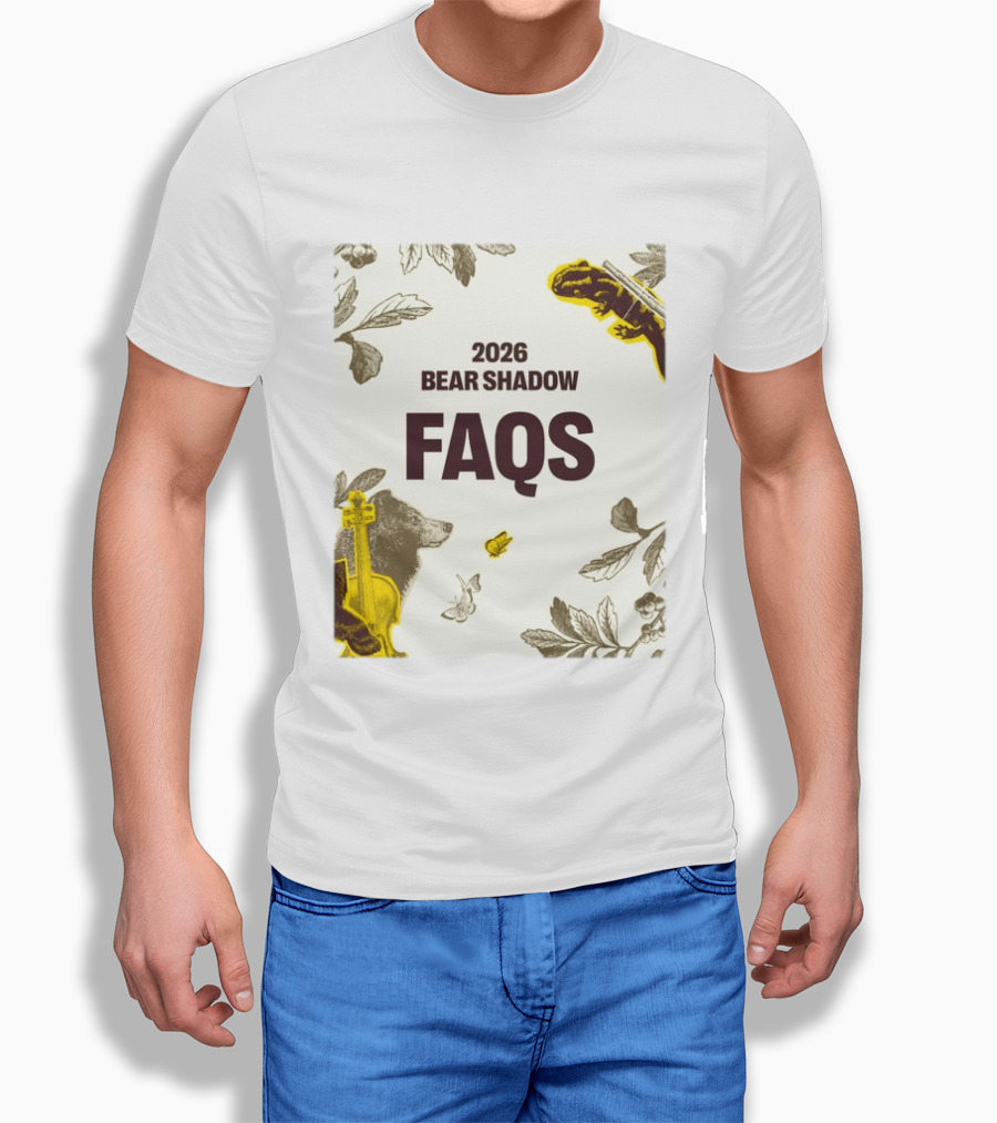 2026 Bear Shadow FAQs Music Festival Forest Animals Instruments T-Shirt