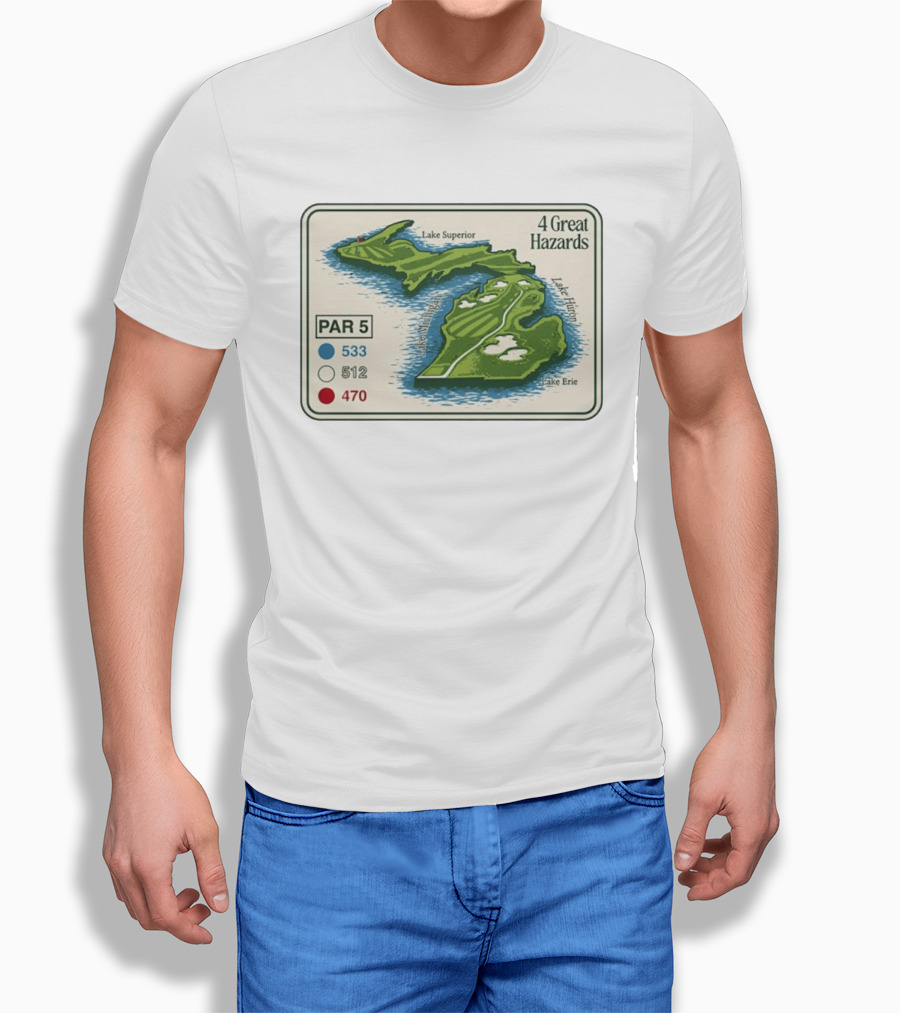 Michigan Golf Par 5 Course Map With 4 Great Hazards Lake Superior Huron Erie T-Shirt