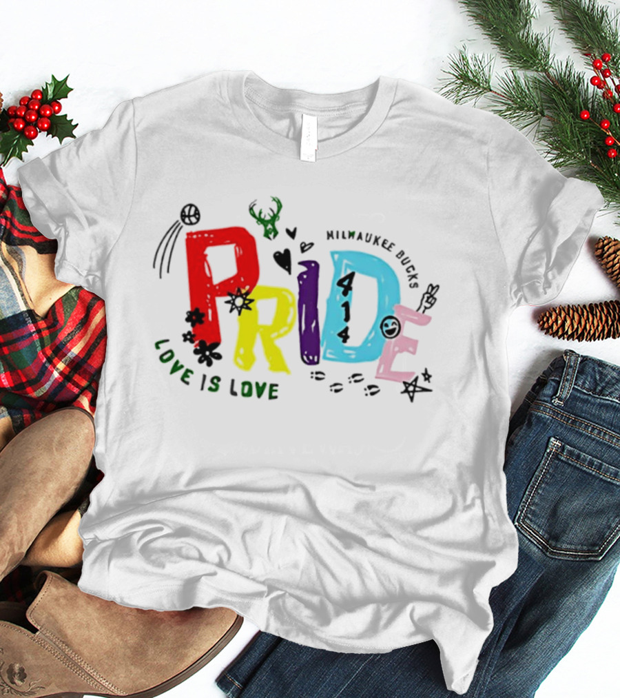 Milwaukee Bucks Pride Love Is Love Rainbow 414 T-Shirt