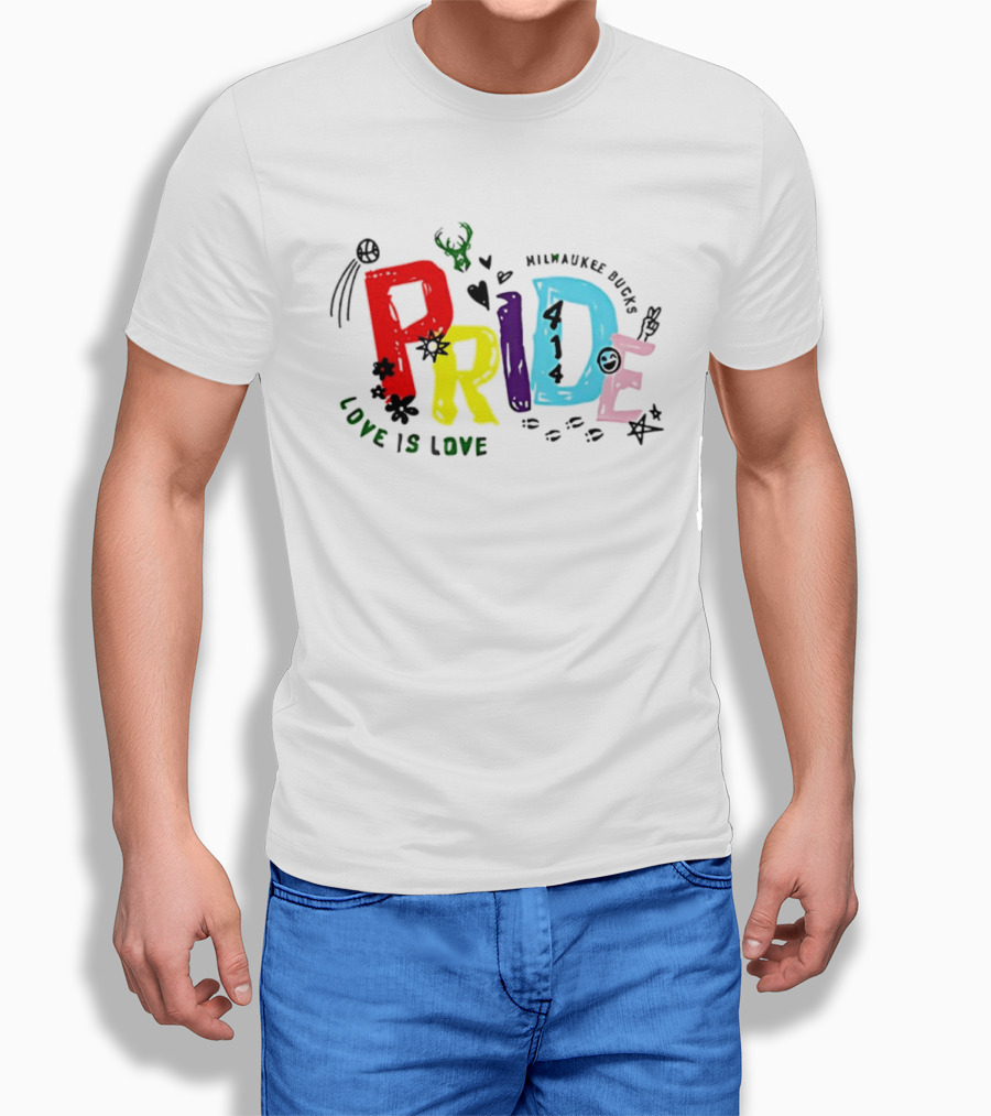 Milwaukee Bucks Pride Love Is Love Rainbow 414 T-Shirt