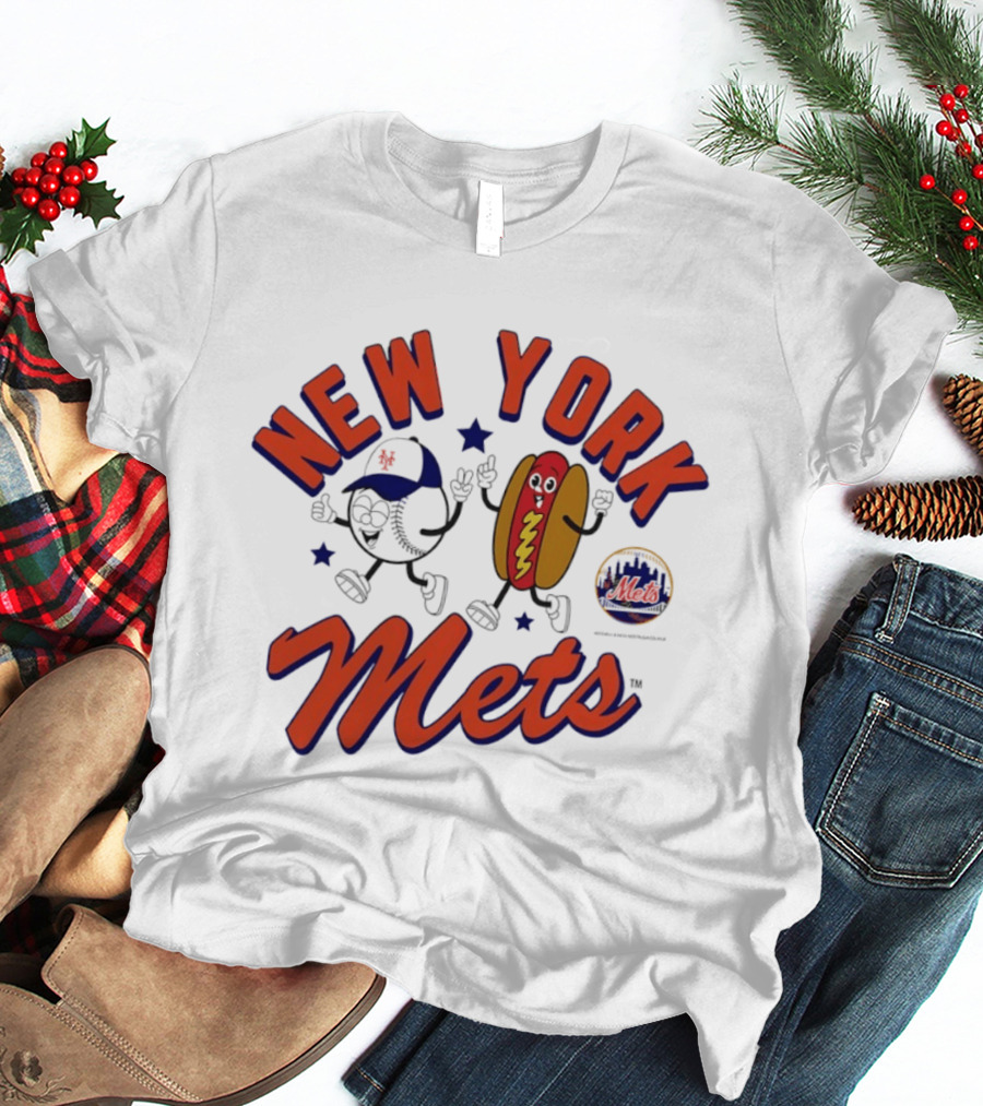 New York Mets Baseball Hot Dog And Baseball Character Animation T-Shirt