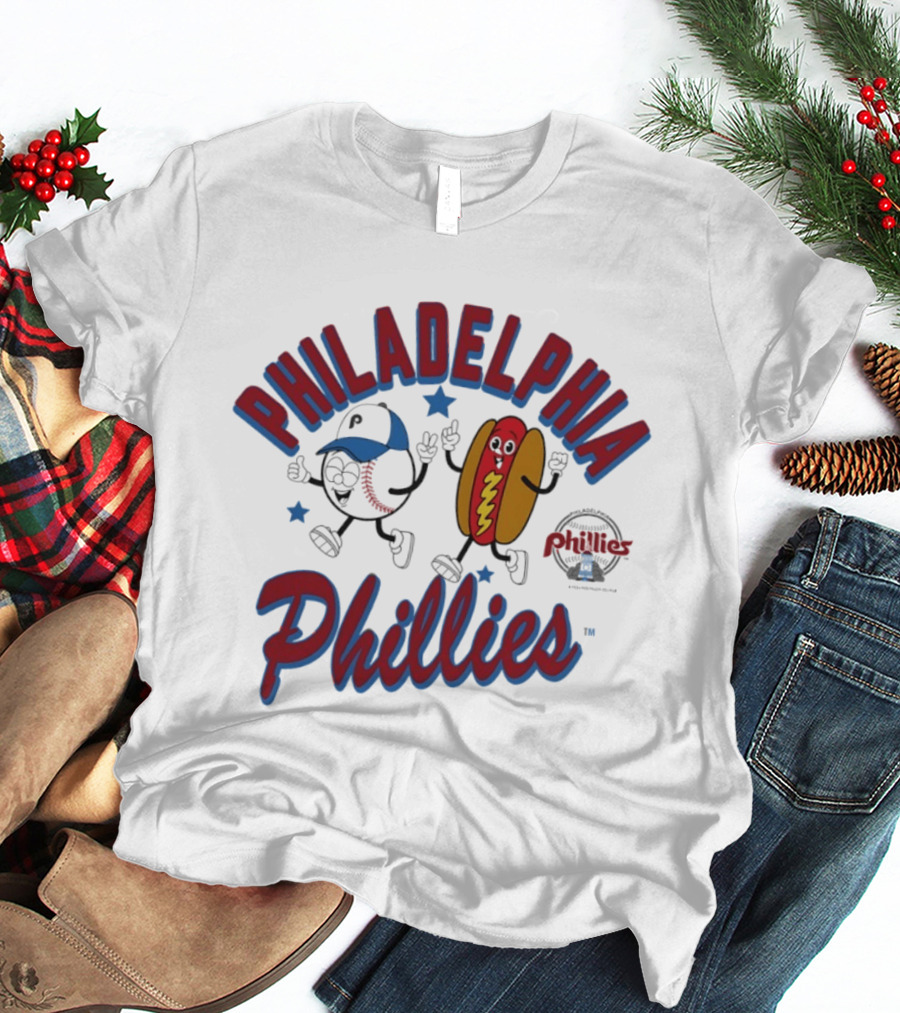 Philadelphia Phillies Baseball Hot Dog And Cartoon Characters T-Shirt