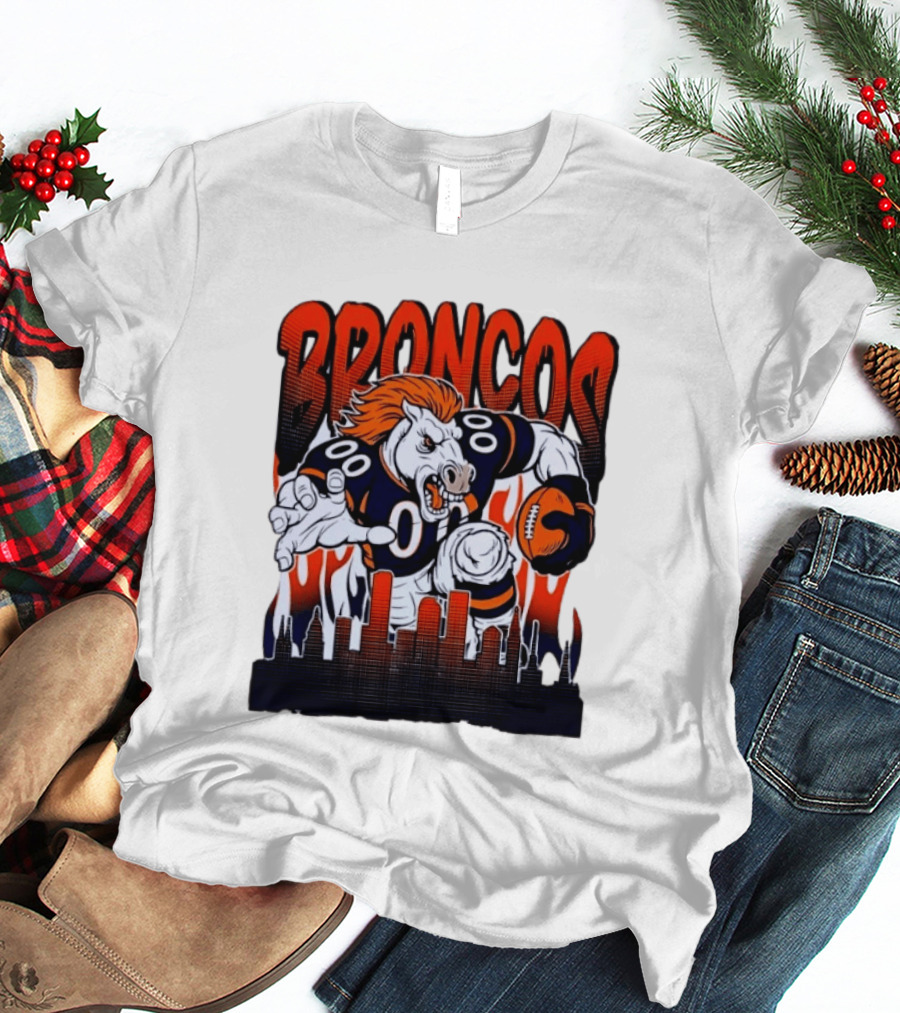 Denver Broncos Football Bronco Running Horse Skyline T-Shirt