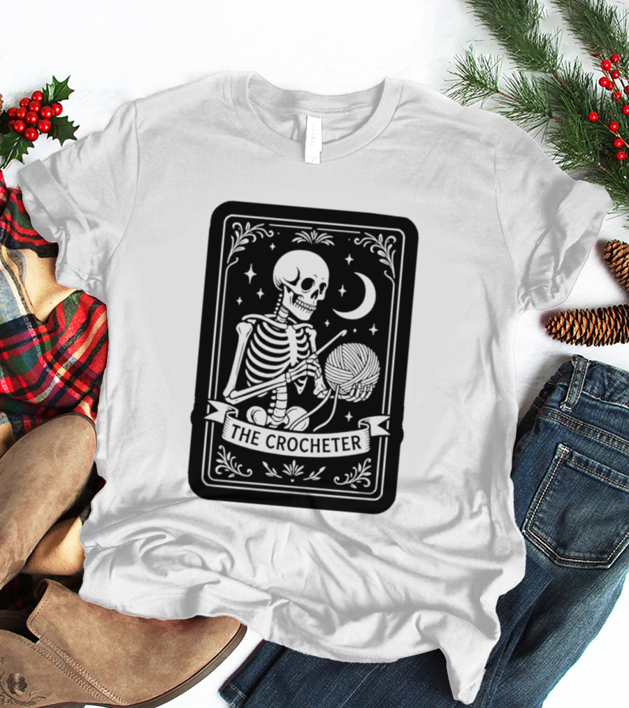 Tarot Card The Crocheter Skeleton Moon And Stars T-Shirt