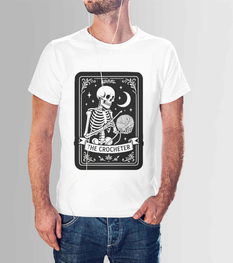 Tarot Card The Crocheter Skeleton Moon And Stars T-Shirt