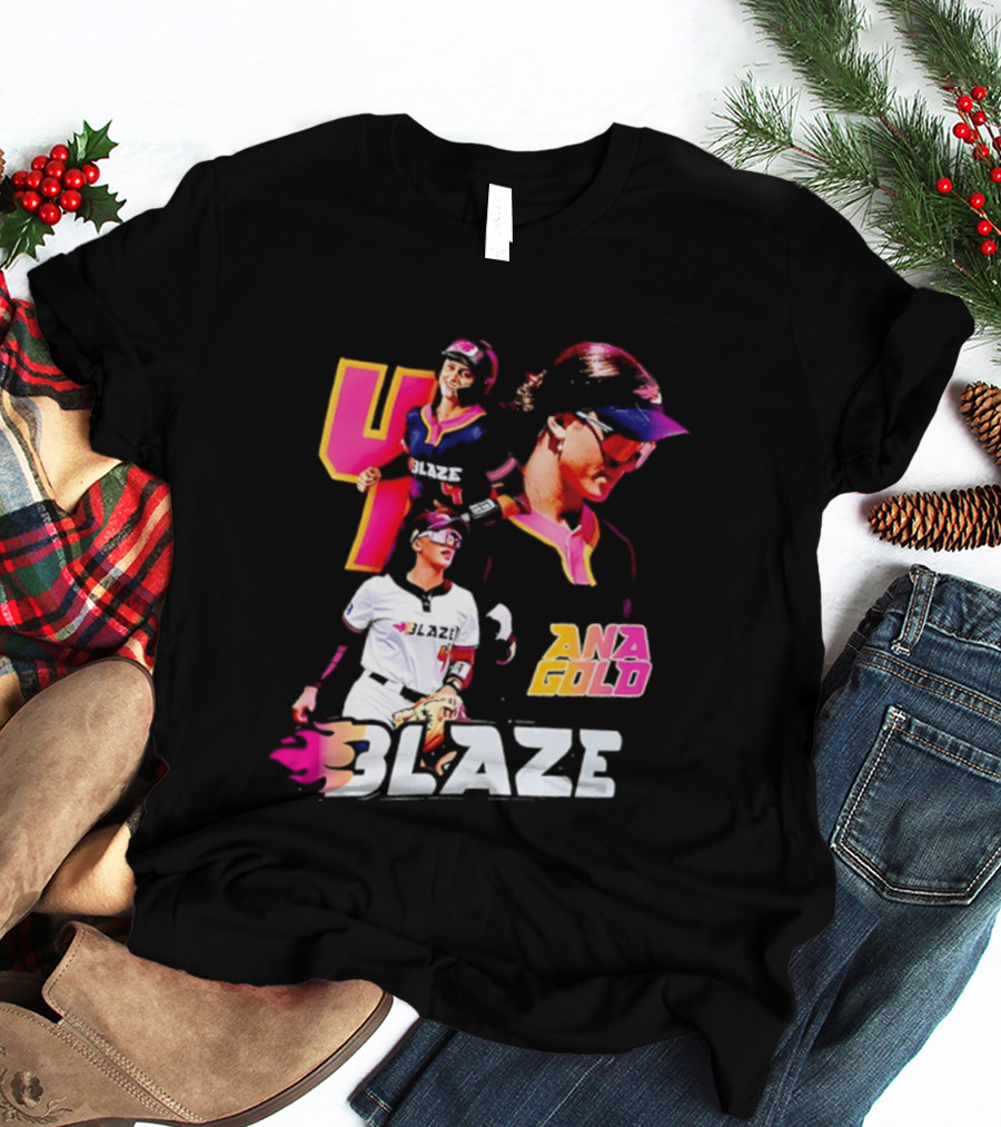 Blaze Ana Gold Softball Player Number 4 Action Collage T-Shirt