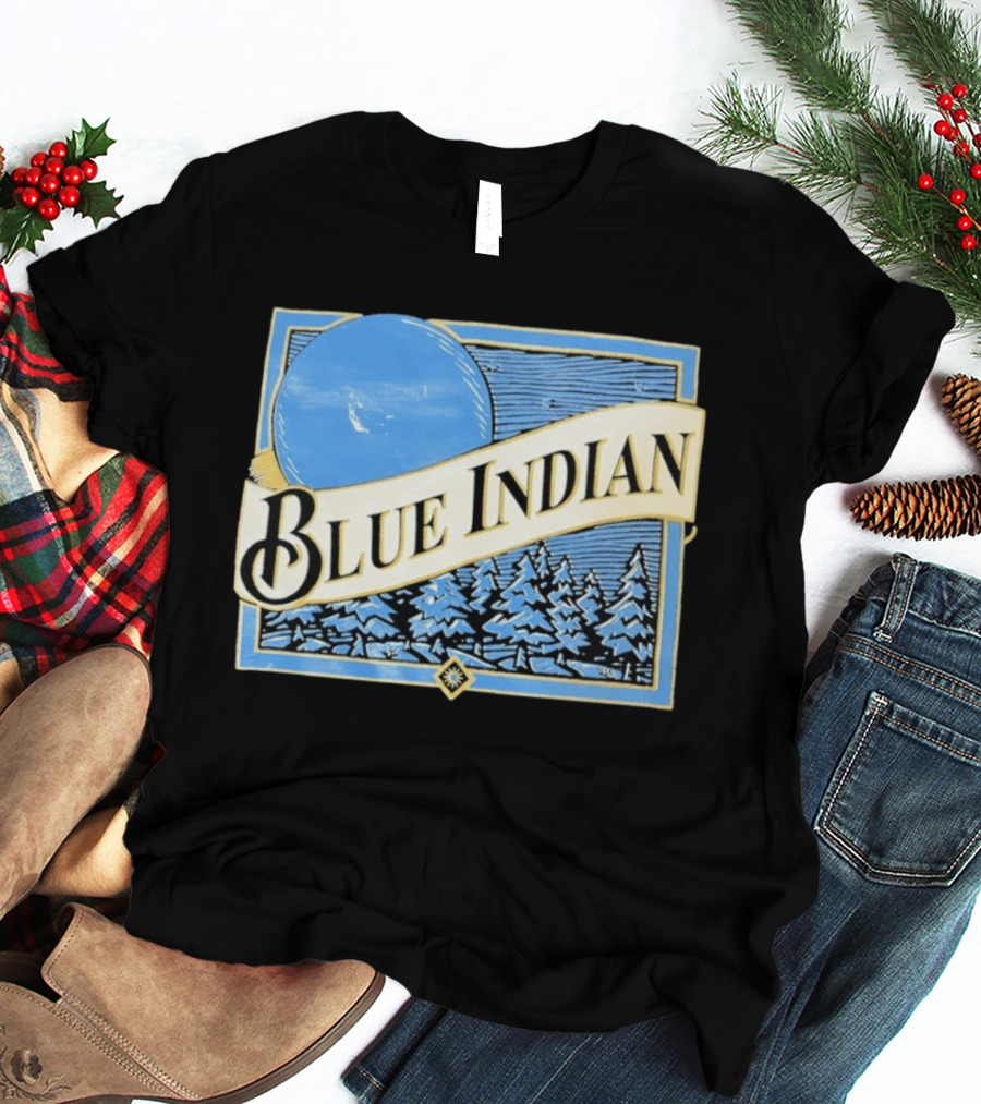 Blue Indian Moon Forest Nature Pine Trees Winter Scene T-Shirt