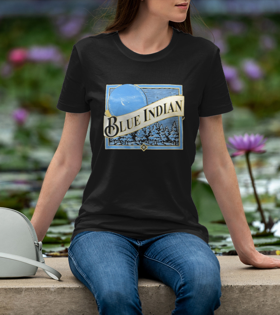 Blue Indian Moon Forest Nature Pine Trees Winter Scene T-Shirt