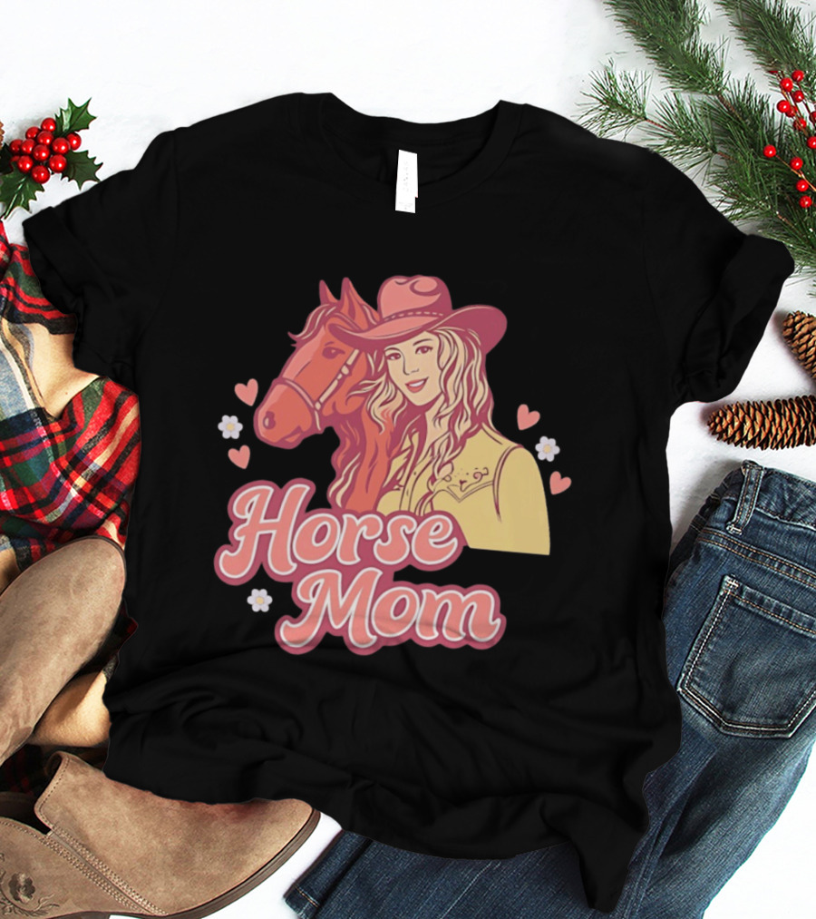Cowgirl Horse Mom With Mustang And Hearts T-Shirt