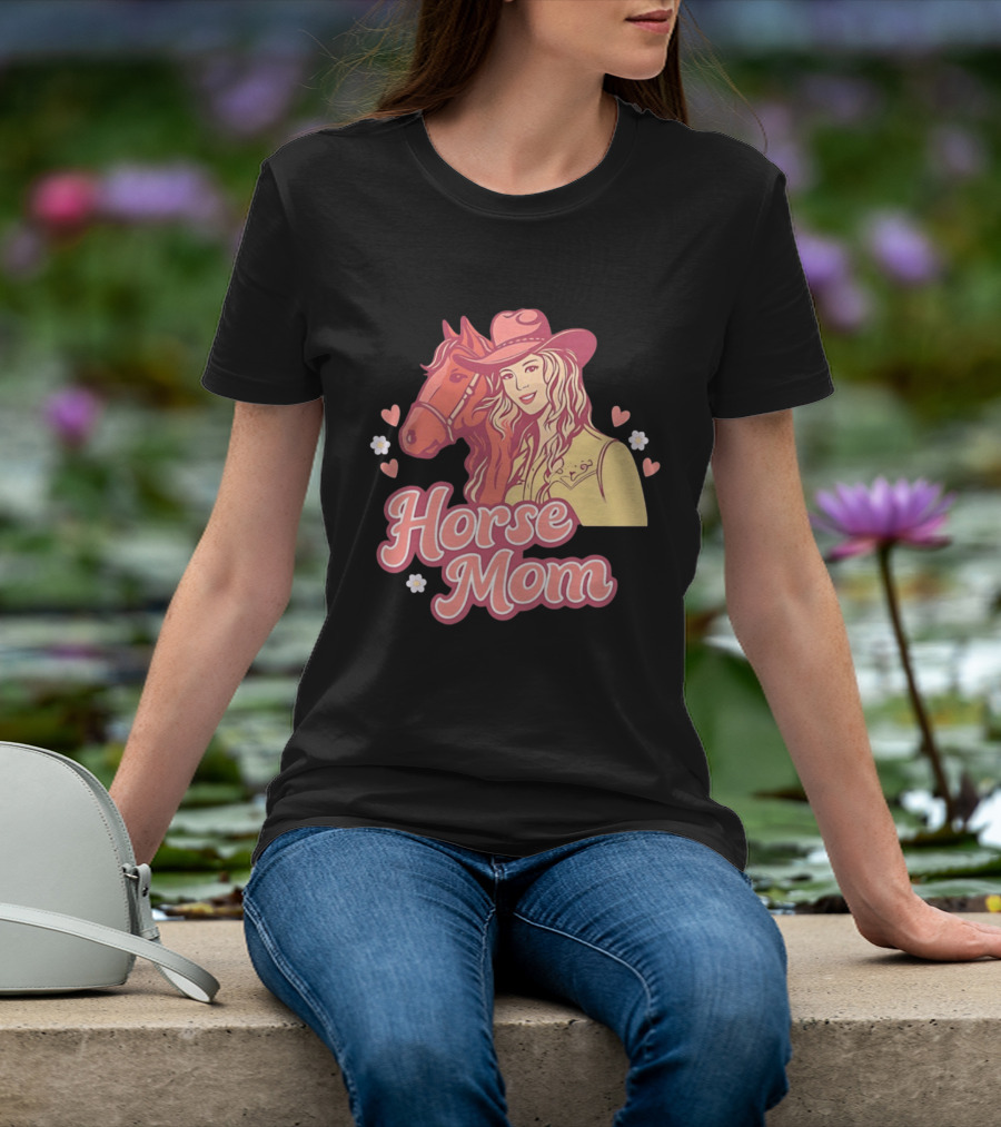 Cowgirl Horse Mom With Mustang And Hearts T-Shirt