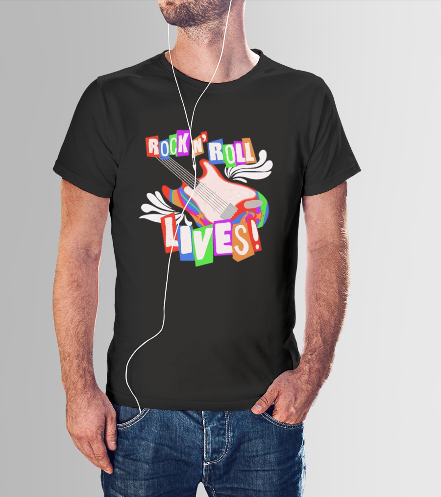 Rock N' Roll Lives Colorful Electric Guitar T-Shirt