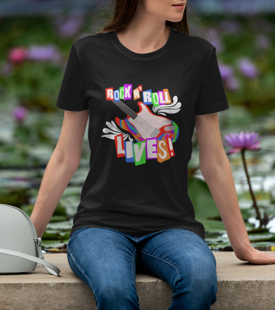 Rock N' Roll Lives Colorful Electric Guitar T-Shirt