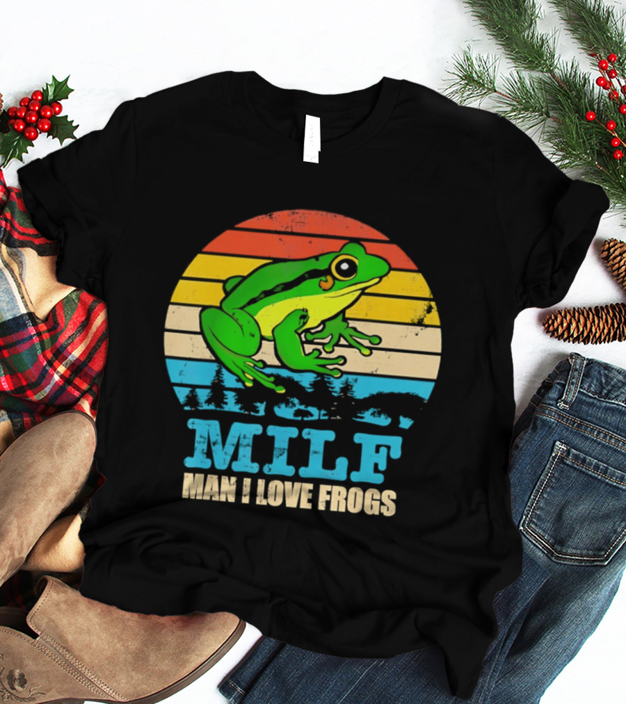 Frog MILF Man I Love Frogs Retro Sunset T-Shirt