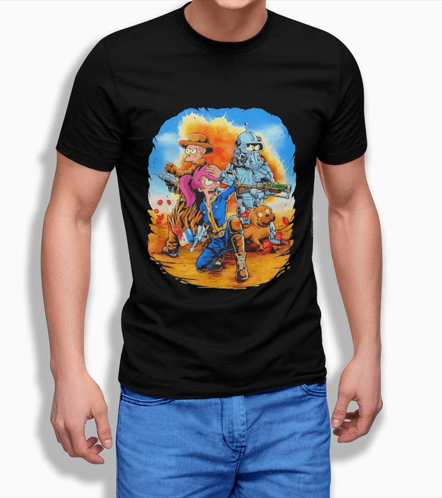 Futurout Fallout Futurama Mashup Fan Art Bender Leela Professor Farnsworth T-Shirt