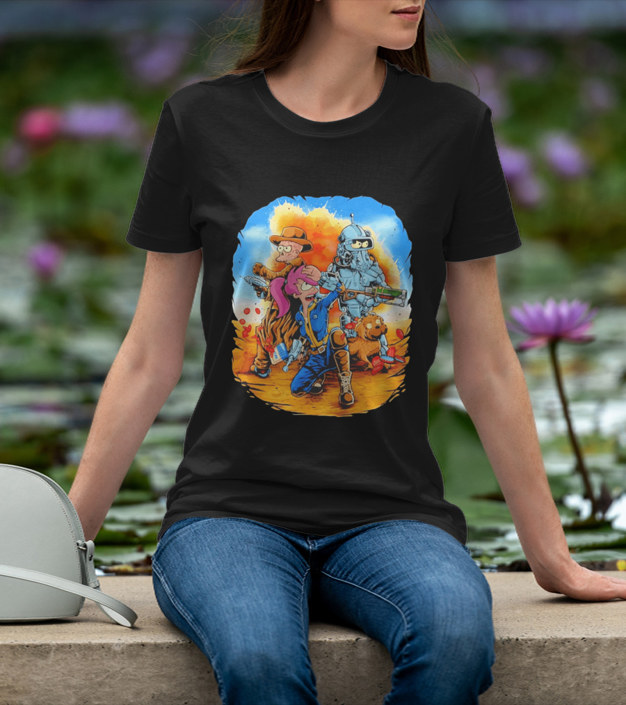 Futurout Fallout Futurama Mashup Fan Art Bender Leela Professor Farnsworth T-Shirt