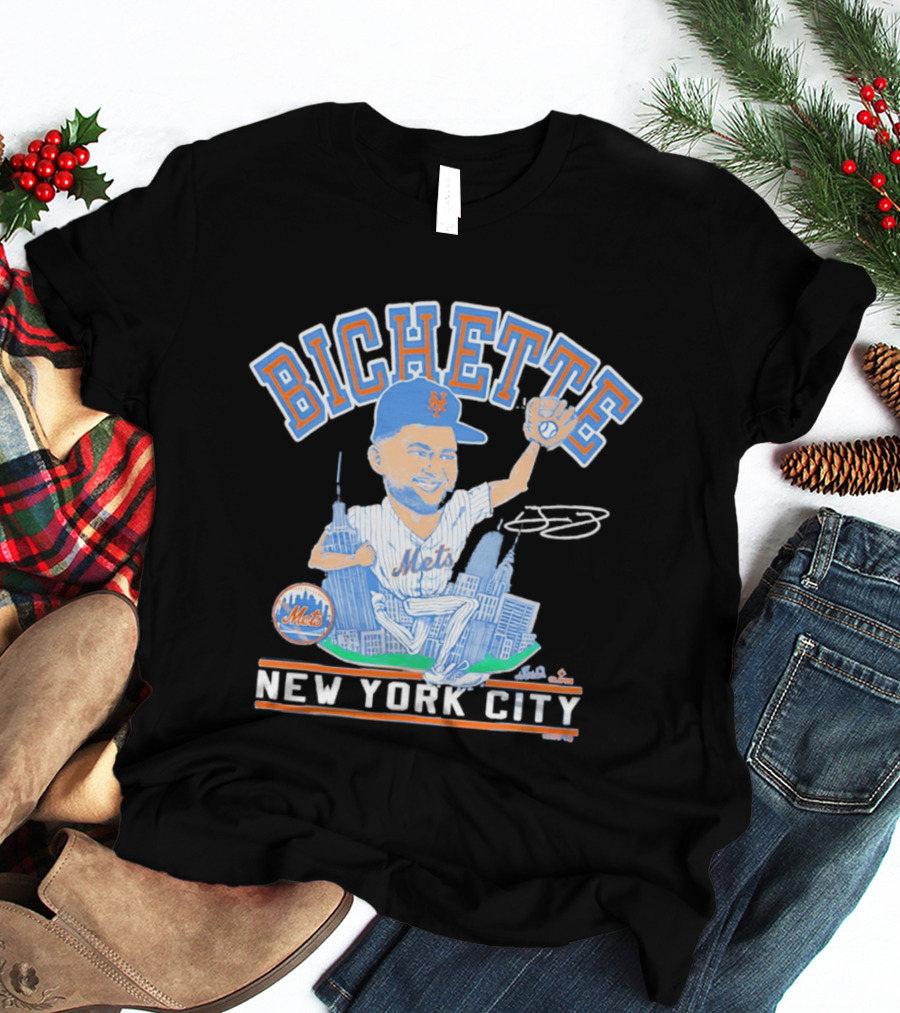 New York Mets Bichette Caricature New York City Tri Blend T-Shirt