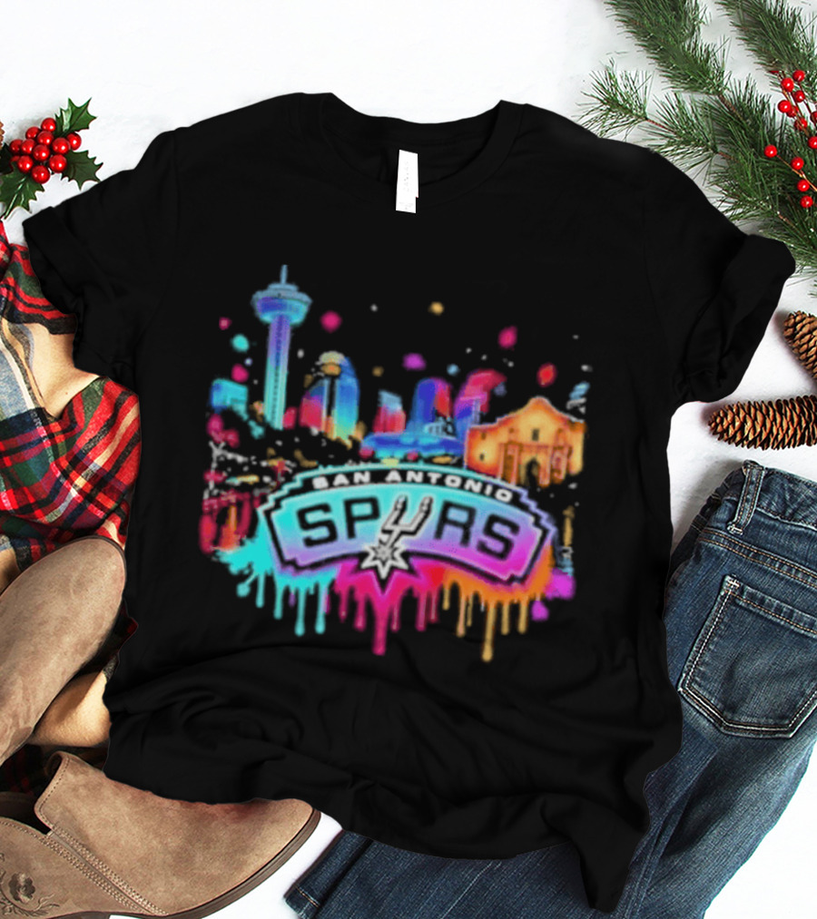 San Antonio Spurs Neon Skyline Colorful Cityscape T-Shirt