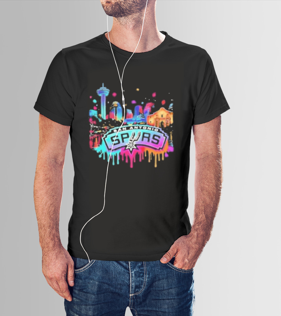 San Antonio Spurs Neon Skyline Colorful Cityscape T-Shirt
