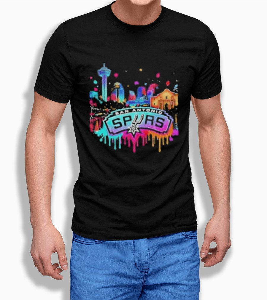 San Antonio Spurs Neon Skyline Colorful Cityscape T-Shirt