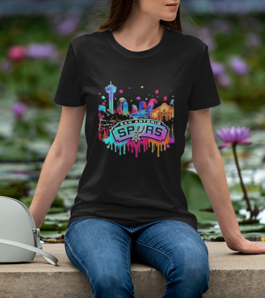 San Antonio Spurs Neon Skyline Colorful Cityscape T-Shirt