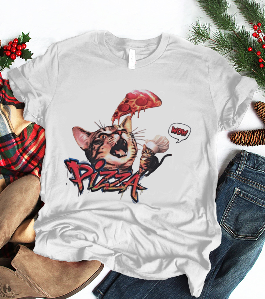 Pizza Cat Wow Chef Graffiti Culinary Delight T-Shirt