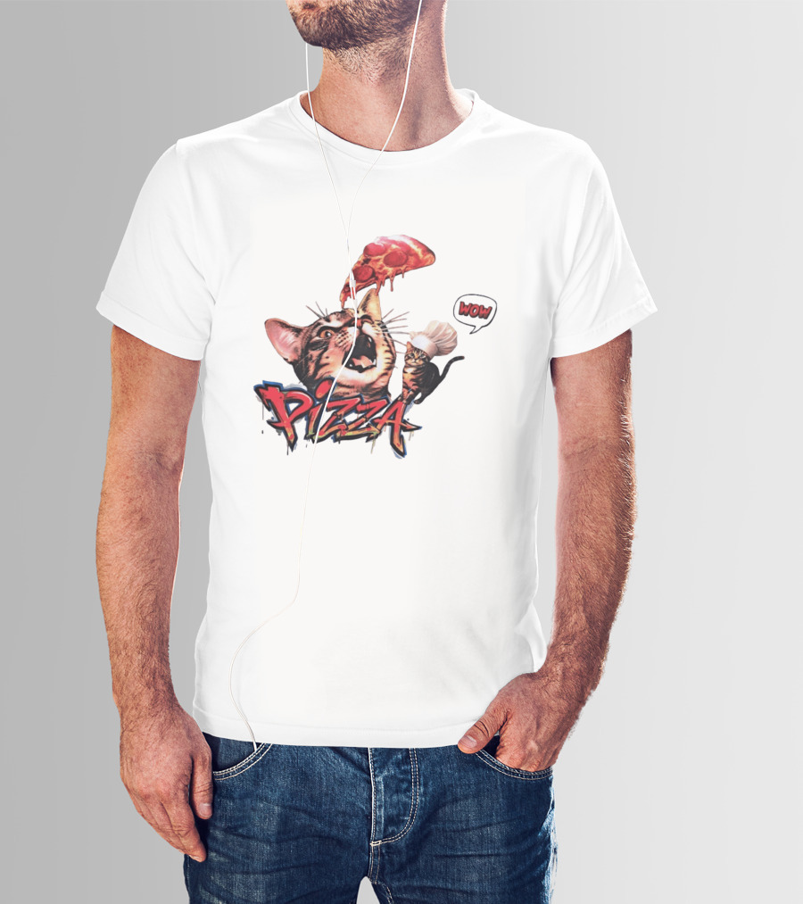 Pizza Cat Wow Chef Graffiti Culinary Delight T-Shirt