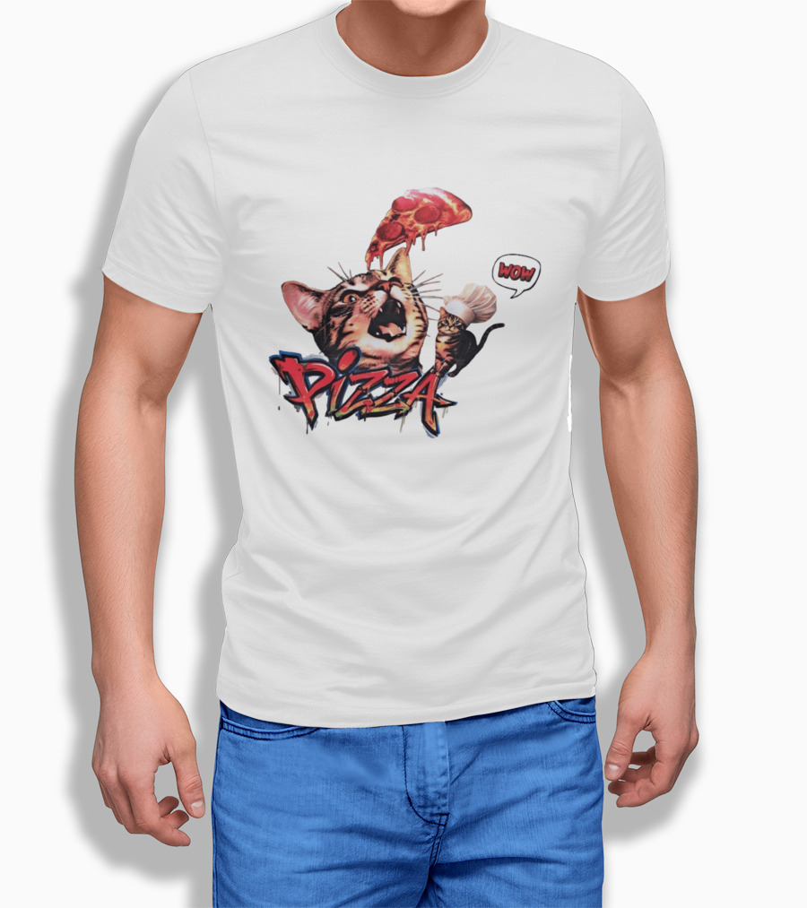 Pizza Cat Wow Chef Graffiti Culinary Delight T-Shirt